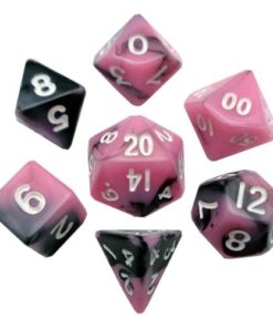 Set 7 FanRoll Dice Set Pink/Black with White Numbers (7)