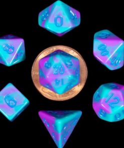 Set 7 FanRoll Dice Set Turquoise and Purple Marble (7)