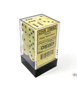 Set 12 D6 Opaque Pastel Yellow/black - Chessex 25662