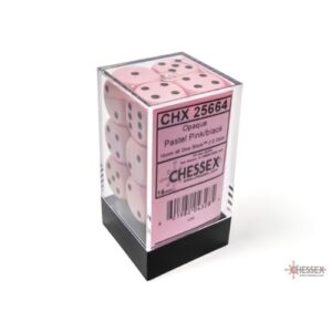 Set 12 D6 Opaque Pastel Pink/black - Chessex 25664