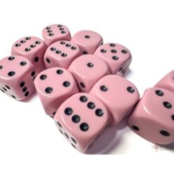Set 12 D6 Opaque Pastel Pink/black - Chessex 25664