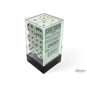 Set 12 D6 Opaque Pastel Green/black - Chessex 25665