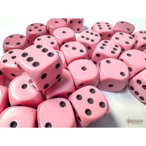Set 36 D6 Opaque Pastel Pink/black - Chessex 25864