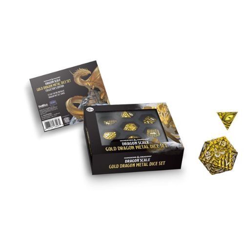 Set 7 FanRoll Premium Metal Dice Set Dragon Scale Gold