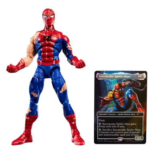 Battle Damaged Spider-Man (plus Exclusive Foil Card) Figure – Marvel Legends Magic: The Gathering Action Figure