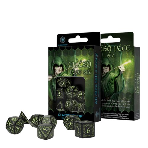 Elvish Black & glow-in-the-dark Dice Set - Q-Workshop