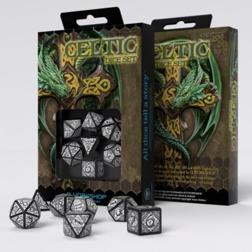 Celtic 3D Revised Black & white Dice Set