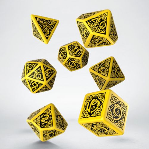 Celtic 3D Revised Black & Yellow Dice Set - Q-Workshop