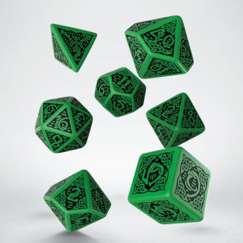 Celtic 3D Revised Black & Green Dice Set - Q-Workshop