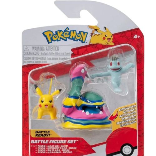 Pokémon Battle Figure Set 3-Pack Machop, Pikachu, Alolan Muk 5 cm Jazwares