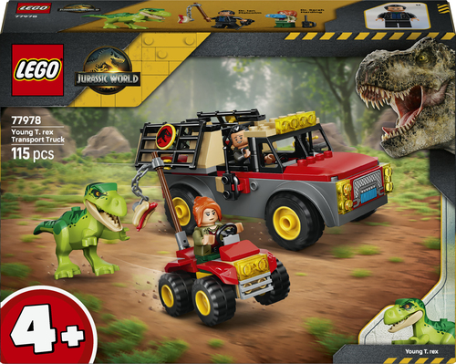 LEGO Jurassic World 77978 Camion da Trasporto per il Giovane T. Rex, Giocattolo con Dinosauro, ATV e 2 Minifigure, Regalo 4+