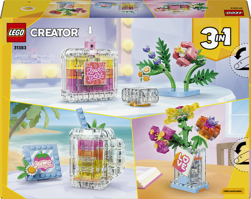 LEGO Creator 31383 3in1 Boccetta di Profumo con Decorazione Floreale, Gioco da 8+ Trasformabile in Vaso da Fiori o Frullato - immagine 6