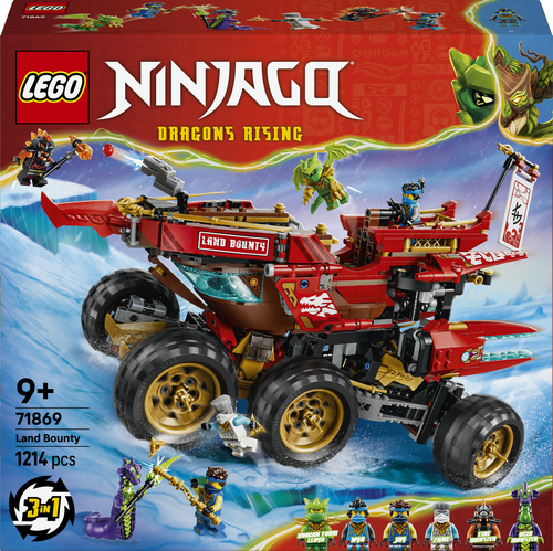 LEGO NINJAGO 71869 Bounty di Terra, Giocattolo 3 in 1 Trasformabile in Nave Volante, Macchina e Moto, Regalo per Bambini 9+