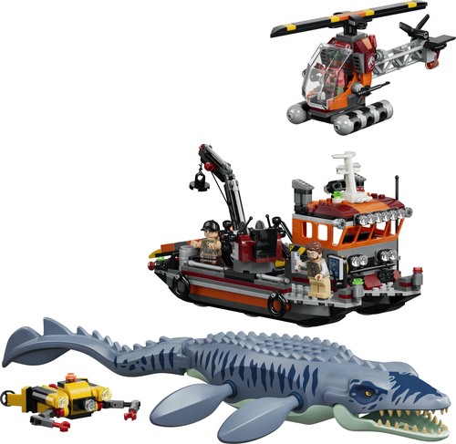 LEGO Jurassic World 77983 Attacco alla Barca del Dinosauro Mosasaurus, Giocattolo con Nave, Dinosauro e Elicottero, Regalo 7+ - immagine 2