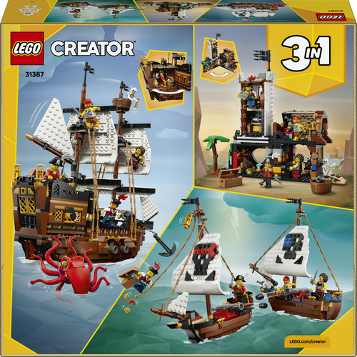 LEGO Creator 3in1 31387 Iconica Nave da Pirata, Giocattolo Trasformabile in Castello o in 2 Barche Gemelle, Regalo Bambini 9+ - immagine 6