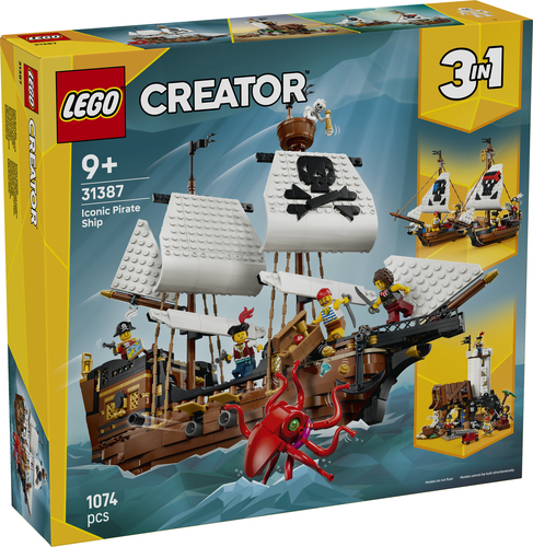 LEGO Creator 3in1 31387 Iconica Nave da Pirata, Giocattolo Trasformabile in Castello o in 2 Barche Gemelle, Regalo Bambini 9+ - immagine 7