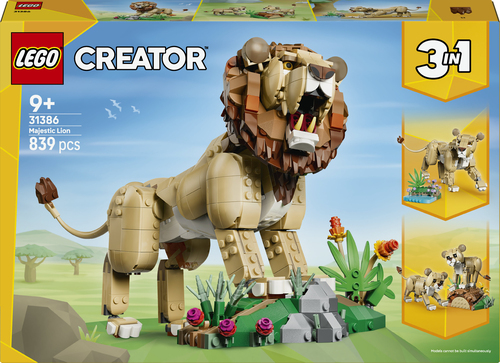 LEGO Creator 3 in 1 - Animali selvatici: Leone Maestoso 31386 Giocattolo, Trasformabile in Leonessa o in 2 Cuccioli, Regalo da 9+