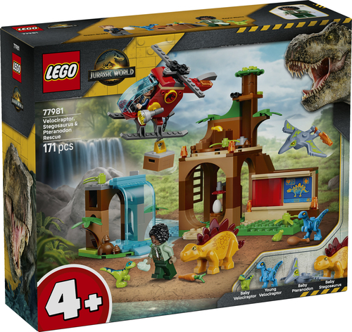 LEGO Jurassic World 77981 Salvataggio di Velociraptor, Stegosauro e Pteranodonte, Giocattolo 4+ con Elicottero e 2 Minifigure - immagine 4