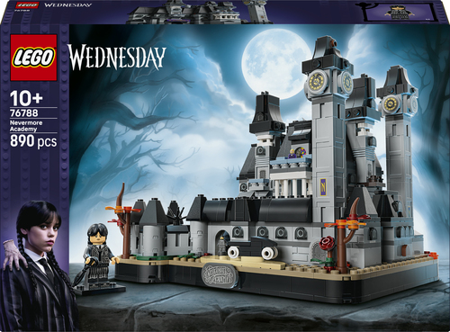 LEGO Wednesday 76788 Nevermore Academy, Modellino di Scuola Giocattolo con 3 Personaggi e Accessori, Regalo per Bambini 10+