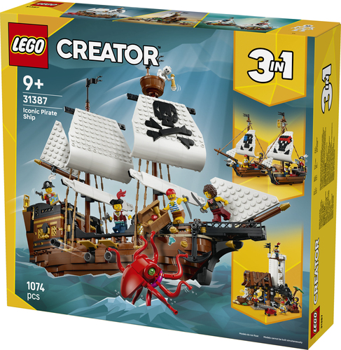 LEGO Creator 3in1 31387 Iconica Nave da Pirata, Giocattolo Trasformabile in Castello o in 2 Barche Gemelle, Regalo Bambini 9+ - immagine 8