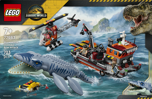 LEGO Jurassic World 77983 Attacco alla Barca del Dinosauro Mosasaurus, Giocattolo con Nave, Dinosauro e Elicottero, Regalo 7+ - immagine 6