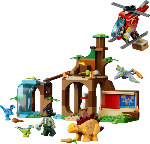 LEGO Jurassic World 77981 Salvataggio di Velociraptor, Stegosauro e Pteranodonte, Giocattolo 4+ con Elicottero e 2 Minifigure - immagine 2