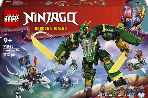 LEGO NINJAGO 71845 2 in 1 Jet Mech di Lloyd, Action Figure Trasformabile in Aereo Giocattolo con 5 Minifigure, Idea Regalo 9+
