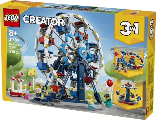 LEGO Creator 31389 3in1 Iconica Ruota Panoramica, Parco Giochi Trasformabile in Attrazione a Forma di UFO o in Giostra, da 8+ - immagine 8