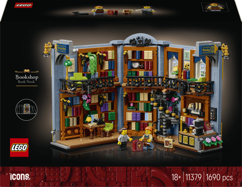 LEGO ICONS 11379 Libreria: Book Nook, Reggilibri da Mensola Decorativo 3D per Adulti con 2 Minifigure, Idea Regalo Fai da Te
