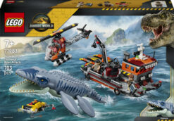 LEGO Jurassic World 77983 Attacco alla Barca del Dinosauro Mosasaurus, Giocattolo con Nave, Dinosauro e Elicottero, Regalo 7+
