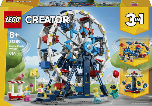 LEGO Creator 31389 3in1 Iconica Ruota Panoramica, Parco Giochi Trasformabile in Attrazione a Forma di UFO o in Giostra, da 8+