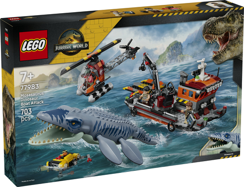 LEGO Jurassic World 77983 Attacco alla Barca del Dinosauro Mosasaurus, Giocattolo con Nave, Dinosauro e Elicottero, Regalo 7+ - immagine 4